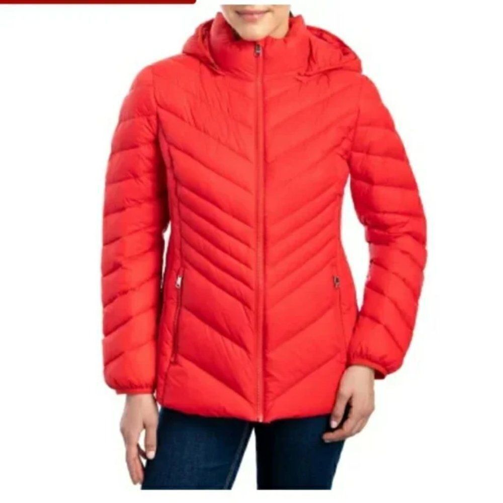 London Fog Bright Red Hoodie Puffer Jacket/Coat Size XL